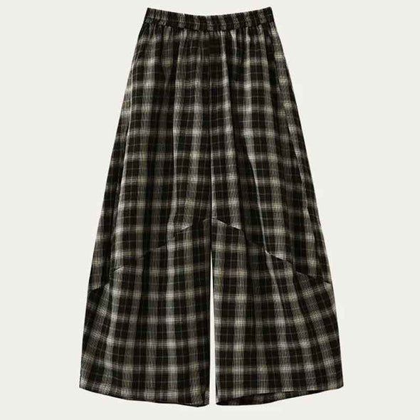 カジュアル　チェック柄　ワイド風　楽ちん　夏　パンツ