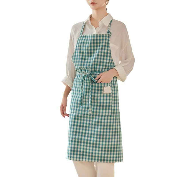 大人かわいい　チェック柄　縞々　便利　エプロン　おしゃれ　レストラン　家事　キッチン