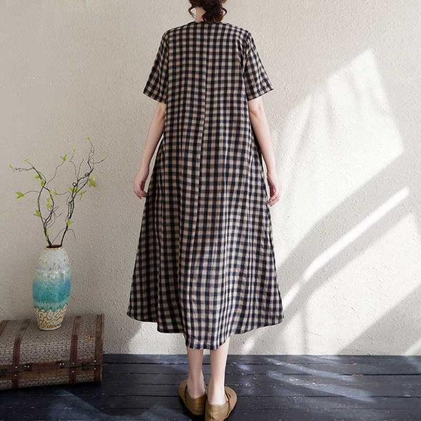 チェック柄　Ａライン　ロングワンピース