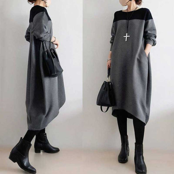 大人かわいい　切り替え　美ライン　おしゃれ　ロングワンピース