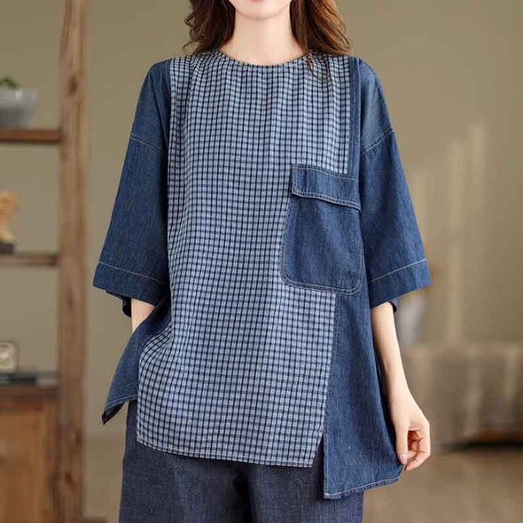 大人カジュアル　アシメ裾　切り替え　半袖Tシャツ