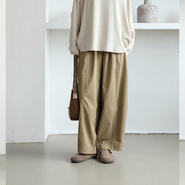 大人カジュアル　ワイド風　無地　定番　合わせやすい　パンツ　ボトムス　秋　冬