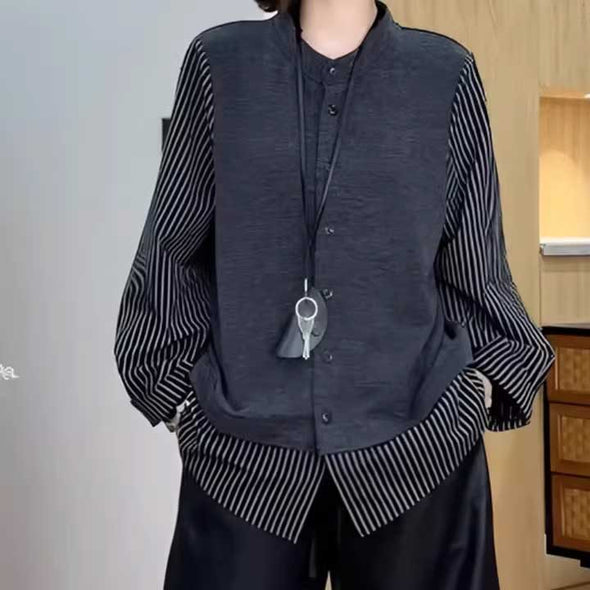 切り替え　カジュアル　抜け感　長袖　レイヤード風　シャツ風