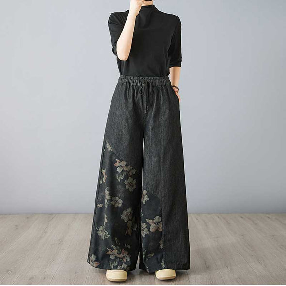 ボタニカル　ワイド風　デニムパンツ