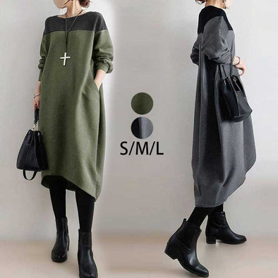 大人かわいい　切り替え　美ライン　おしゃれ　ロングワンピース