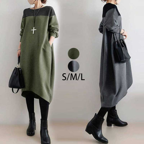 大人かわいい　切り替え　美ライン　おしゃれ　ロングワンピース