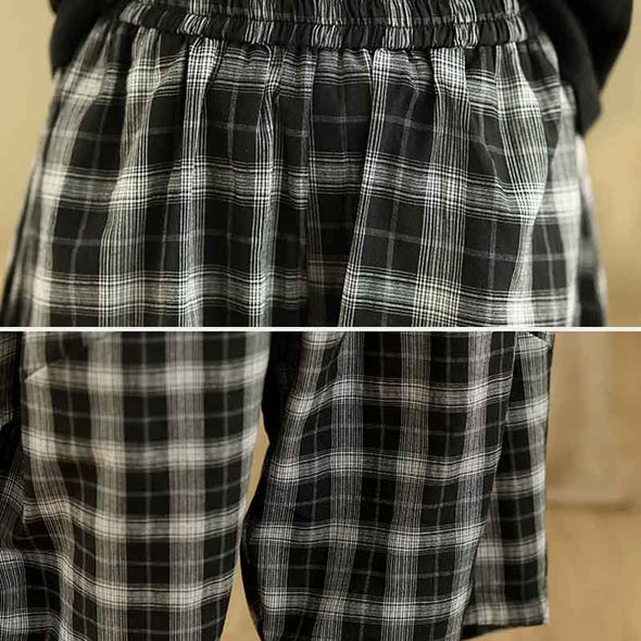 カジュアル　チェック柄　ワイド風　楽ちん　夏　パンツ