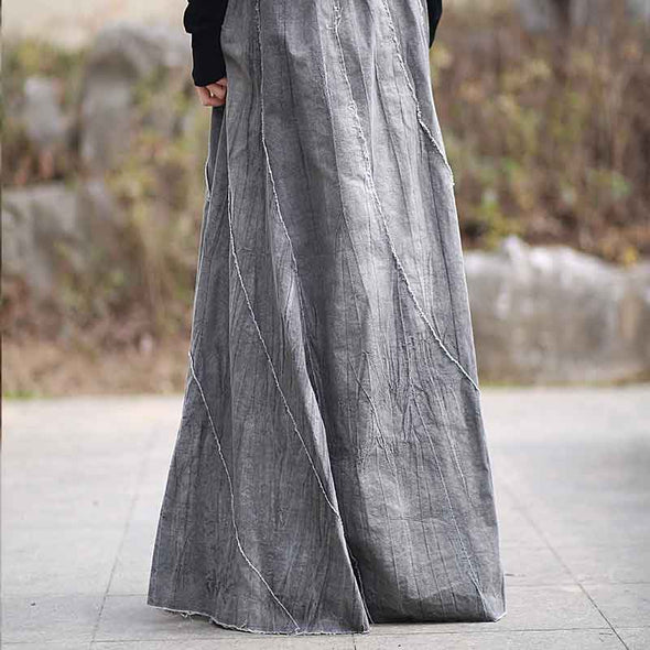 大人カジュアル　ロングマキシ丈　デニム風合　スカート　おしゃれ　かわいい　綿麻　スカート
