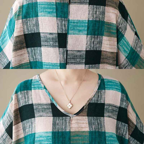 大人かわいい　チェック柄　夏コーデ　快適　ラクチン　ゆったりサイズ　vネック　ワンピース