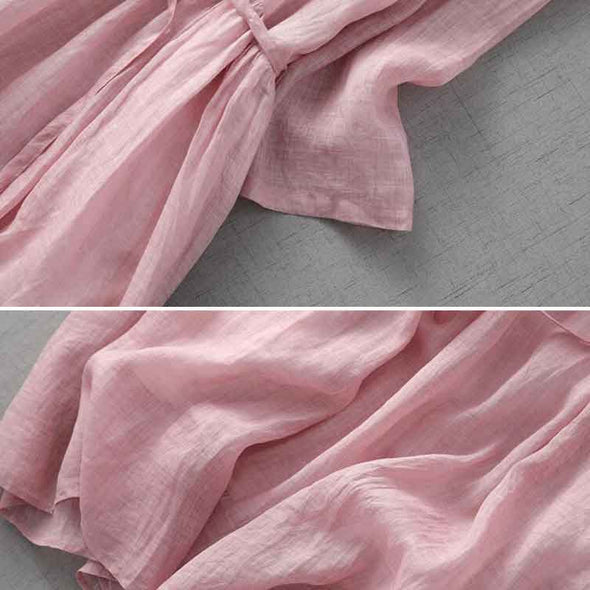 シンプルカジュアル　リボン付き　シャツワンピース　夏コーデ