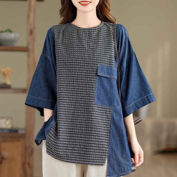 大人カジュアル　アシメ裾　切り替え　半袖Tシャツ