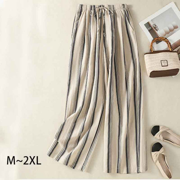 大人カジュアル　綿麻　ワイド風　楽ちん　ガウチョパンツ