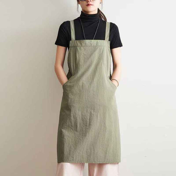 シンプルカジュアル　無地　ロング丈エプロン　バッククロス　家事　便利　エプロン