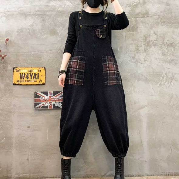 韓国ファッション　ワイド風　デニムサロペットパンツ　オールインワン