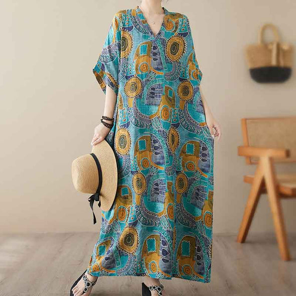ボタニカル　ロング丈　体型カバー　夏ワンピース