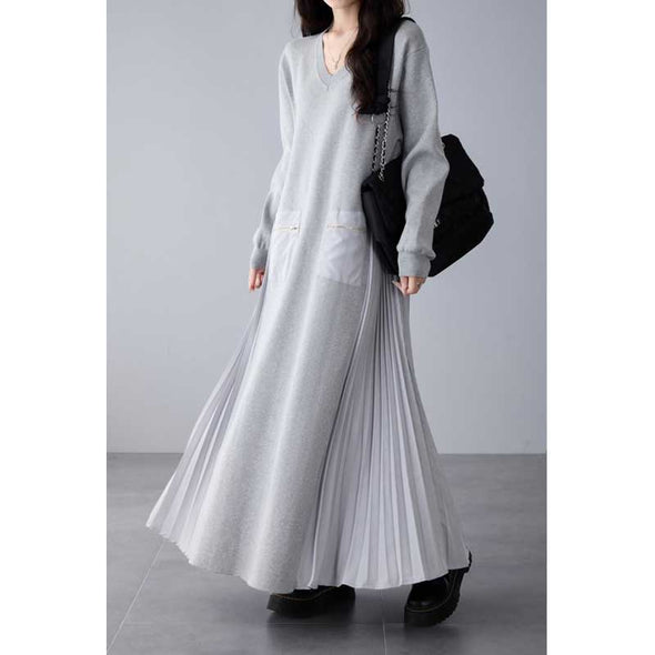 大人かわいい　サイドプリーツ　Ａライン　ロングワンピース　秋　冬　暖かい　ワンピース
