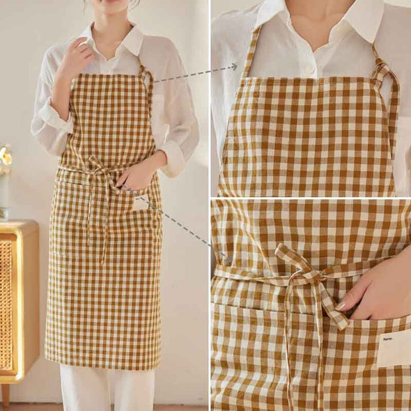 大人かわいい　チェック柄　縞々　便利　エプロン　おしゃれ　レストラン　家事　キッチン