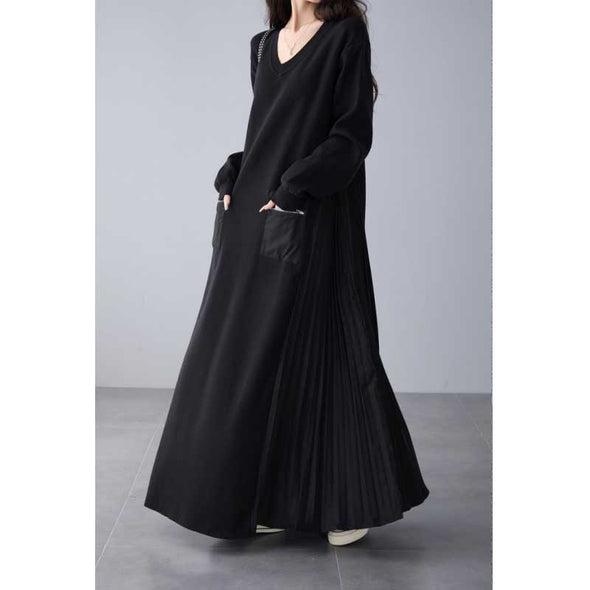 大人かわいい　サイドプリーツ　Ａライン　ロングワンピース　秋　冬　暖かい　ワンピース