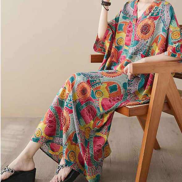 ボタニカル　ロング丈　体型カバー　夏ワンピース