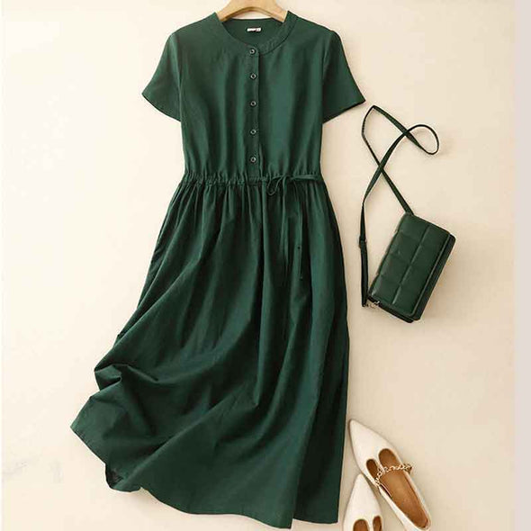 シンプルカジュアル　無地　シャツワンピース