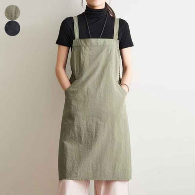 シンプルカジュアル　無地　ロング丈エプロン　バッククロス　家事　便利　エプロン