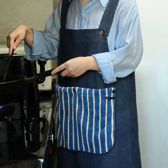 おしゃれエプロン　デニムエプロン　手拭き付き　取り外す可能　かわいい　割烹着　飲食店　家事