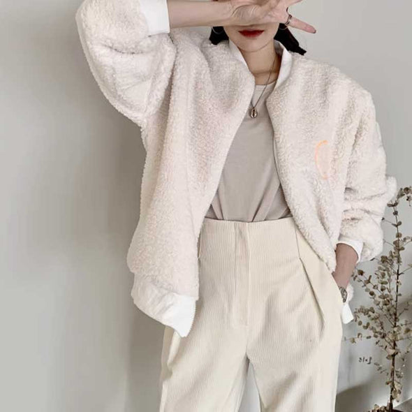 韓国ファッション　スマイル　秋冬　暖かい　厚手　ボアジャケット
