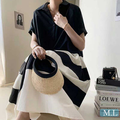 【M.L】シャツワンピース　ロングワンピース　切り替え　Aライン　夏ワンピース