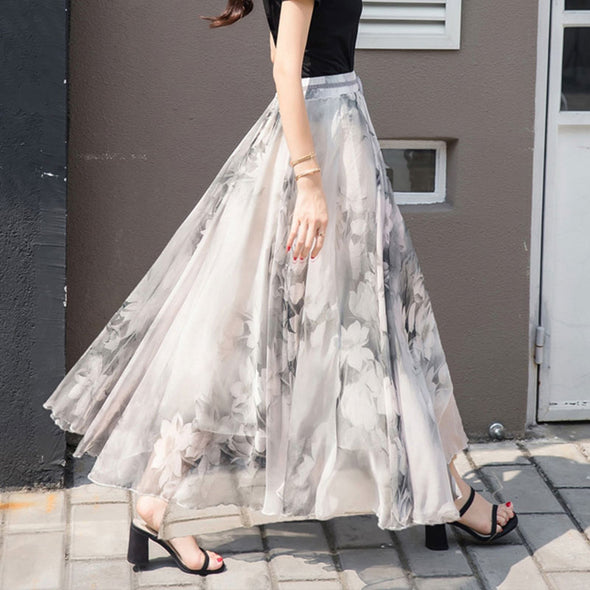 【S~XL】大人フェミニン　ボタニカル　Ａライン　かわいい　チュールロングスカート