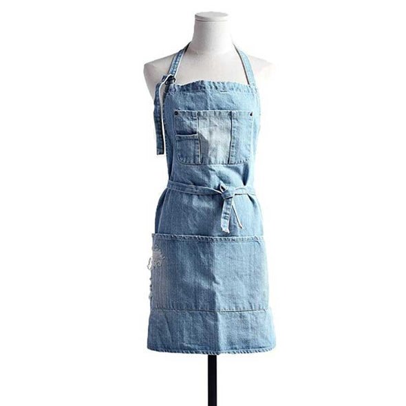 人気デニムエプロン　ダメージ入り　かわいい　おしゃれ　デニムエプロン　丈夫