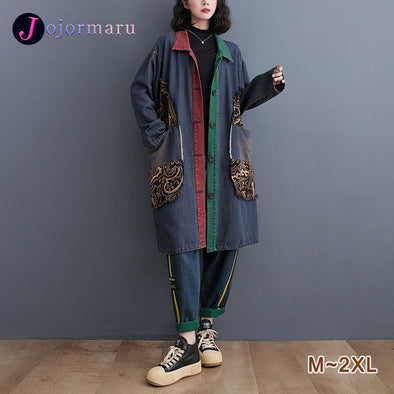 【M~2XL】大人カジュアル　ダメージデザイン　不規則柄　デニムジャケットコート