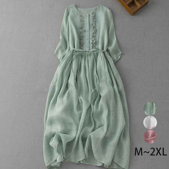 シンプルカジュアル　リボン付き　シャツワンピース　夏コーデ