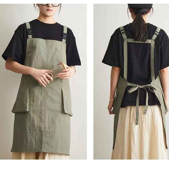 大人カジュアル　5色展開　無地　大き目ポケット　エプロン　