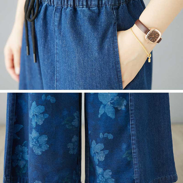 ボタニカル　ワイド風　デニムパンツ