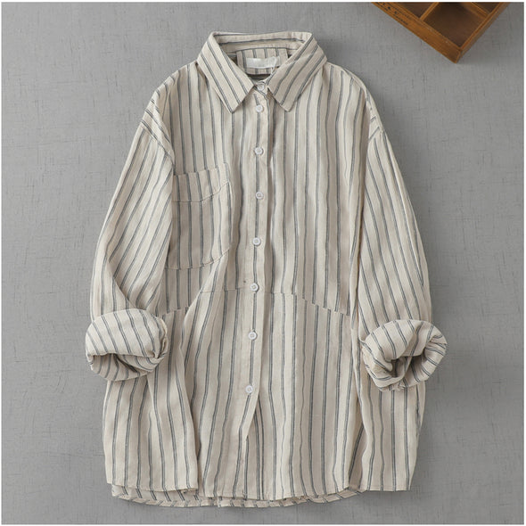 【L~2XL】大人カジュアル　ストライプ　長袖　合わせやすい　長袖シャツ