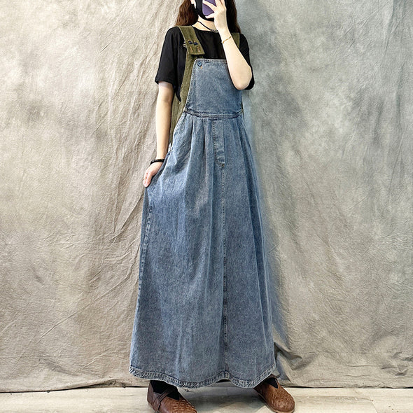 韓国ファッション　人気　デニムワンピース　ジャンパースカート　