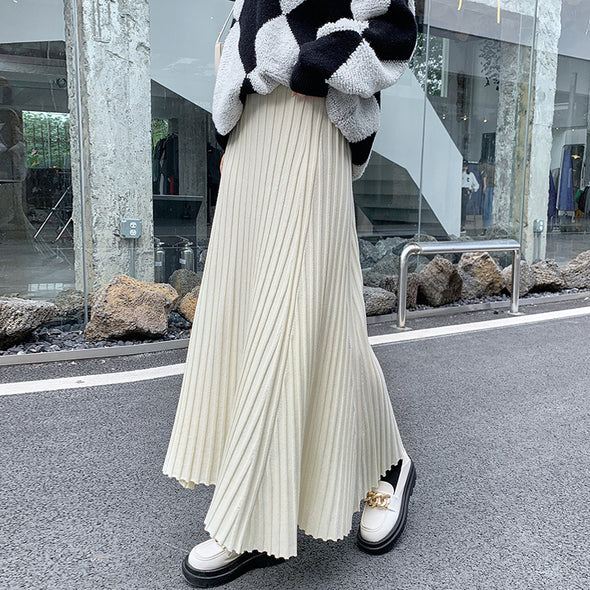 韓国ファッション　フレアスカート　秋冬ニットスカート