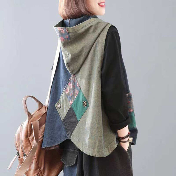 韓国ファッション　ベストジャケット　アシメ裾　ゆったりサイズ　春秋　レトロ風　アウター
