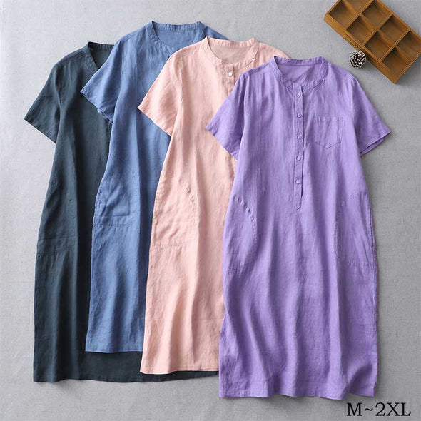 【M~2XL】夏ワンピース　無地　シャツワンピース　シンプル