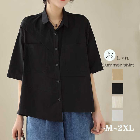 【M~2XL】大人カジュアル　レディース　中袖　おしゃれシャツ