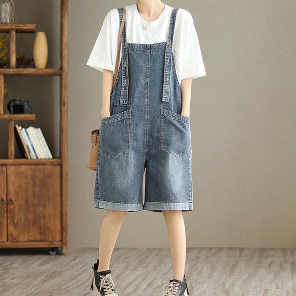 韓国ファッション　夏デニムサロペット　ショートパンツ　