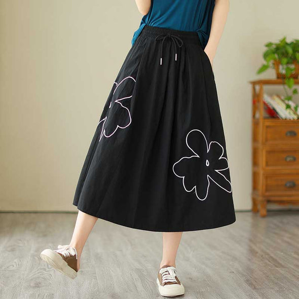 大人スカート　刺繍　Aライン　エスニック　花柄　かわいいスカート　夏スカート