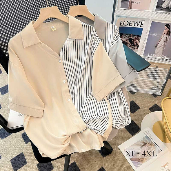 【XL~4XL】大人カジュアル　ゆるシルエット　ストライプ柄　おしゃれシャツ