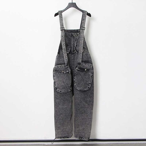 韓国ファッション　サロペットパンツ　デニム　ワイド風　着瘦せ　デニムサロペット・オールインワン