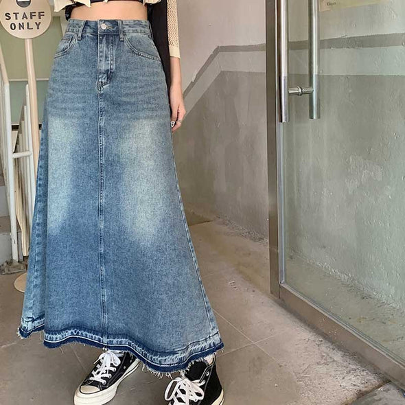 デニムスカート　Aライン　韓国ファッション　ロングスカート