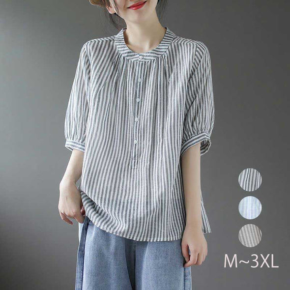 【M~3XL】ストライプ柄　ゆるシルエット　春夏シャツ　おしゃれシャツ　ブラウス