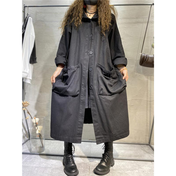 韓国ファッション　ロング丈　トレンチコート　フロントポケット　フード付きコート