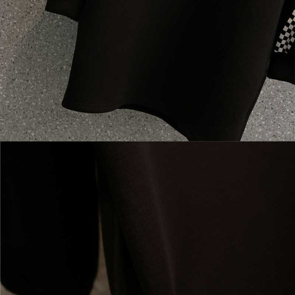韓国ファッション　バックフレアデザイン　フロントプリント　パーカー風ワンピース　パーカートレーナー