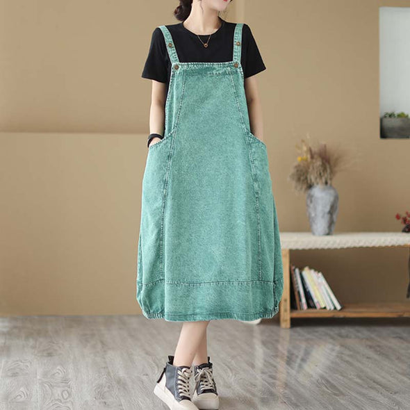 韓国ファッション　デニムワンピース　サロペットワンピース　ジャンパースカート