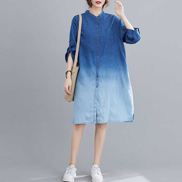韓国ファッション　デニムシャツ　ロング丈　おしゃれシャツ　チュニックワンピース　シャツワンピース